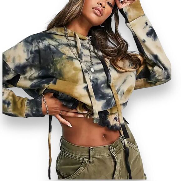 Blank NYC Sweater Women’s XS Brown Crop Tie Dye Hoodie Gotta Be You Drawstring - Picture 1 of 15